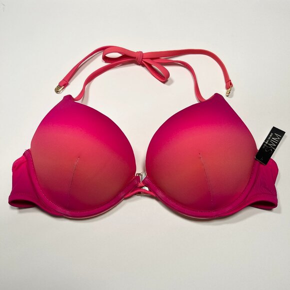 Victoria Secret 38D Bombshell Push Up Bikini Top Add 2 Cups Sunrise Ombre Orange - Picture 2 of 7